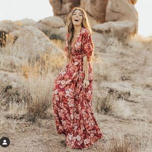 Floral print textured satin kimono wrap maxi dress